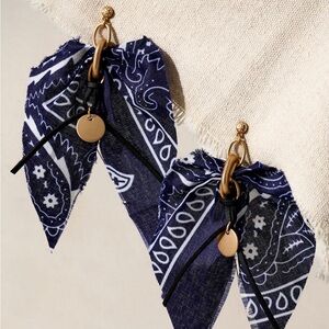 New Free People Ariana OST Mae Scarf Navy Paisley Gold Earrings
